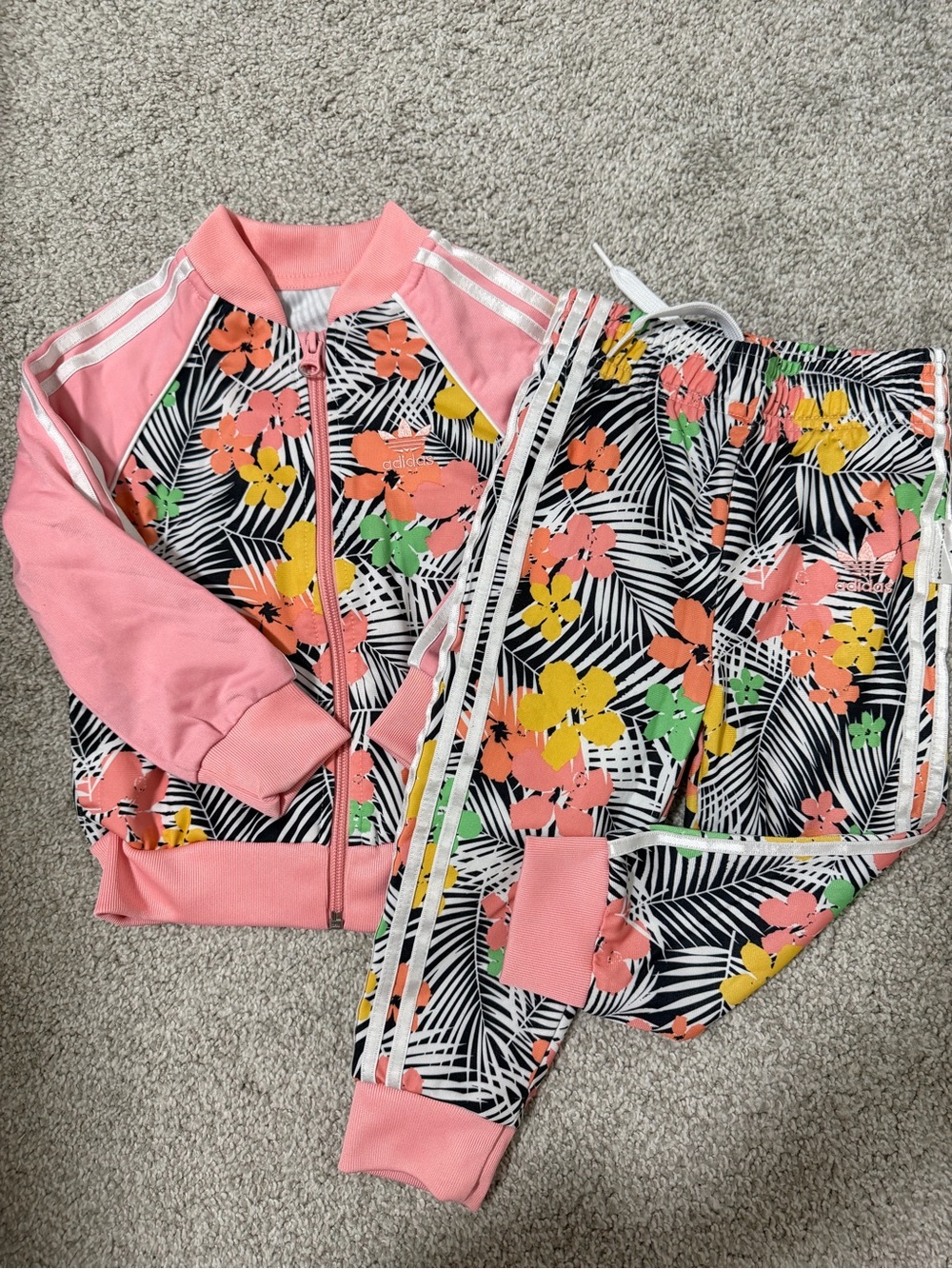 Adidas Kids Floral Track Jacket & Joggers Pink Set
